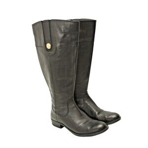 Tommy Hilfiger Shano Womens sz 8M Classic Riding Boot Black w Gold